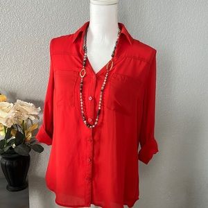 By&By button down shirt, the color is like orange red.  & medium size.